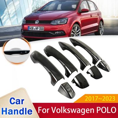 Для Volkswagen VW POLO MK6 AW BZ 2017 ~ 2023 глянцевая черная дверная ручка, наклейки, отделка, автомобильная защитная пленка, аксессуары