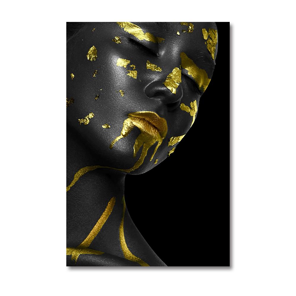 Африканская черная женщина, настенная живопись на холсте, золотая фольга, сексуальная девушка, портретные постеры и принты, художественные фотографии для декора гостиной