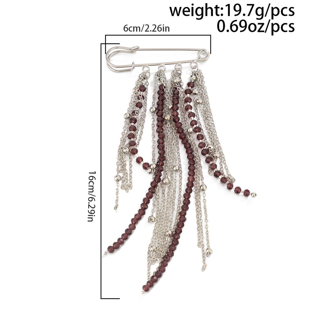 Exaggerated Long Tassel Chain Rice Bead Brooches for Women Handmade Bead Multi-Layer Chain Fixed Needle Clothing Decoration