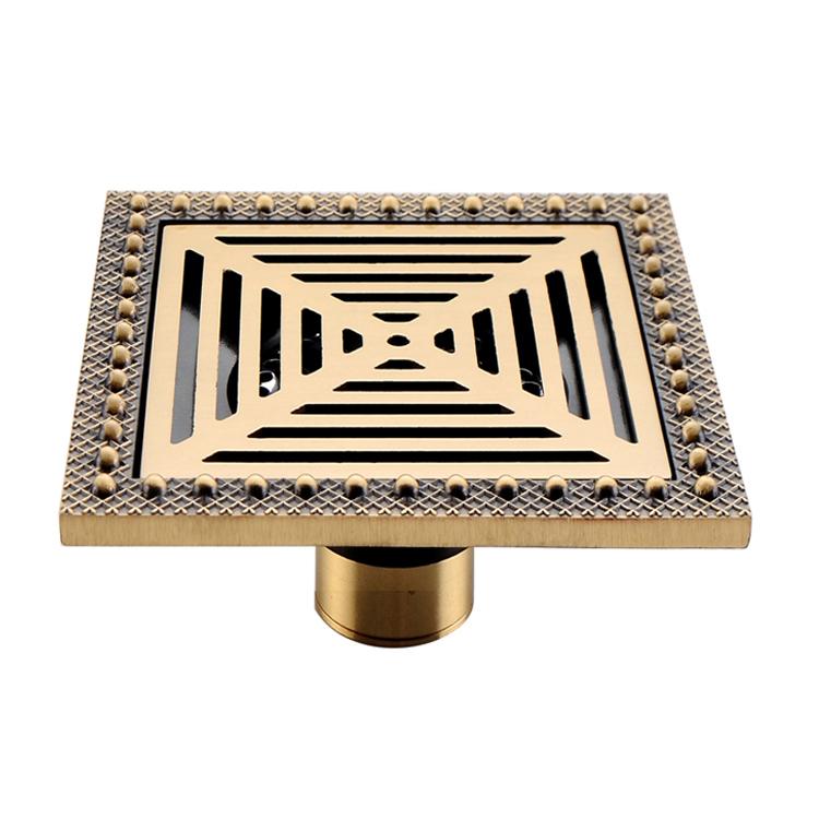 Bathroom Shower Antique Brass Square Tile Insert Drain Anti-odor Invisible Floor Drain