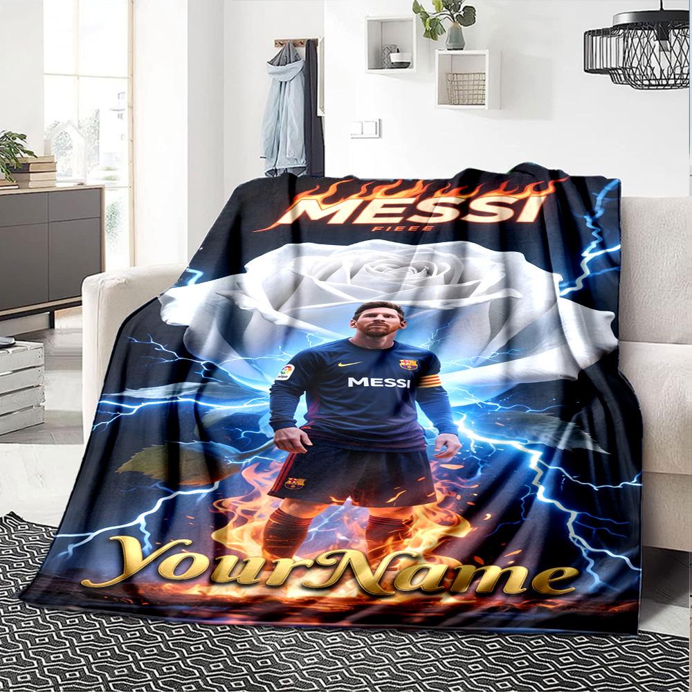 Messi Personalized Text Blanket Multi-purpose Customizable Blanket Soft & Cozy Perfect for Bedding Couch Nap Seaside for All Occasions