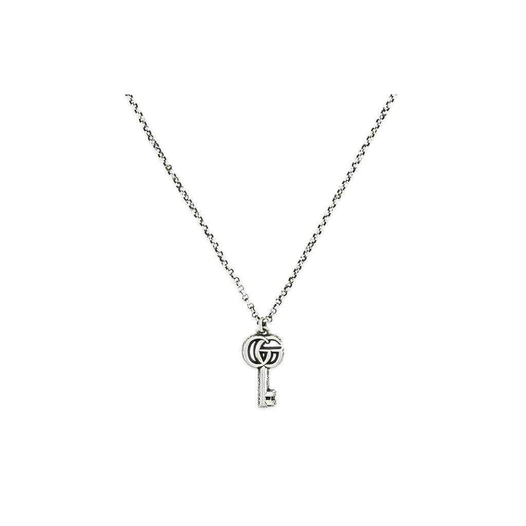 Gucci GG Marmont Double G Key Pendant Vintage Finish Shiny 925 Silver Necklace Men necklace 627757-J8400-0701