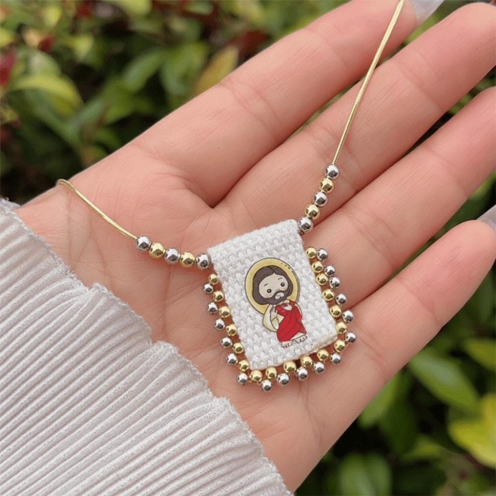 Cartoon Design Catholic Necklace Mini Size Virgin Mary Pendant Necklace for Men and Women