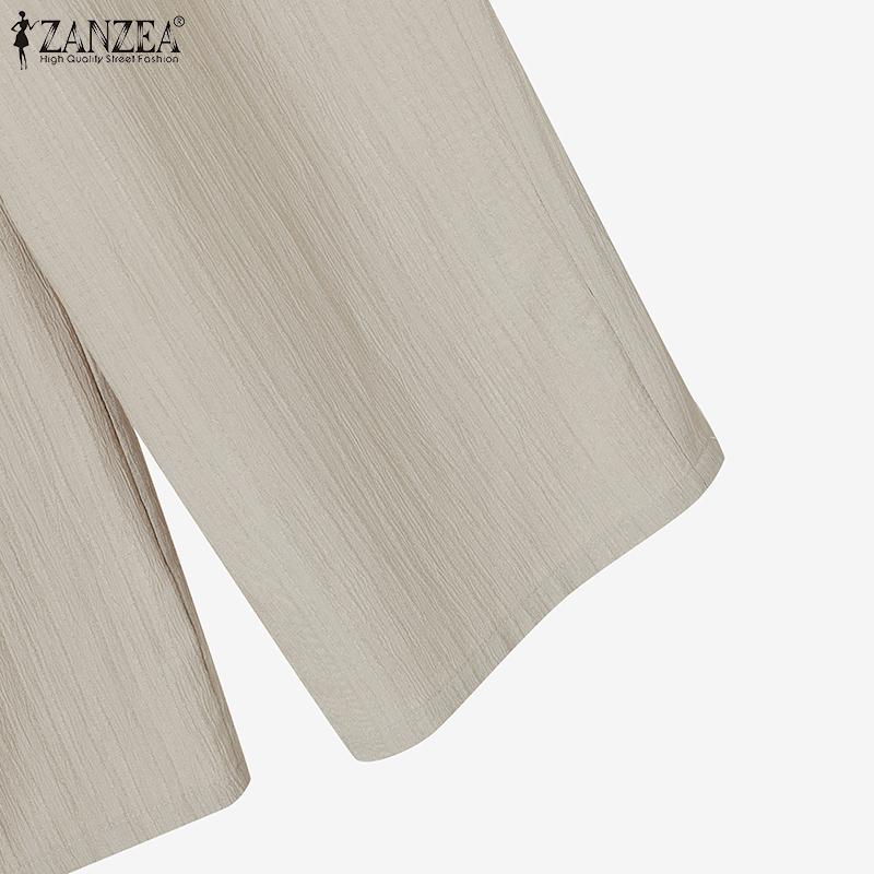 ZANZEA Женская блузка с длинным рукавом на пуговицах и брюки, повседневные костюмы-двойки