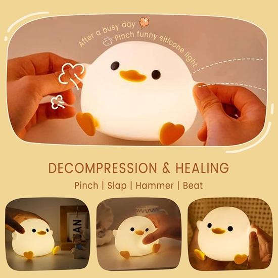 Duck Lamp, Cute Pea Duck Night Light, Dimmable Ducky Night Lamp, Kids Sleep, Rechargeable Bedside Touch Silicone Lamp, Unique Dorm Decor Gift Toy