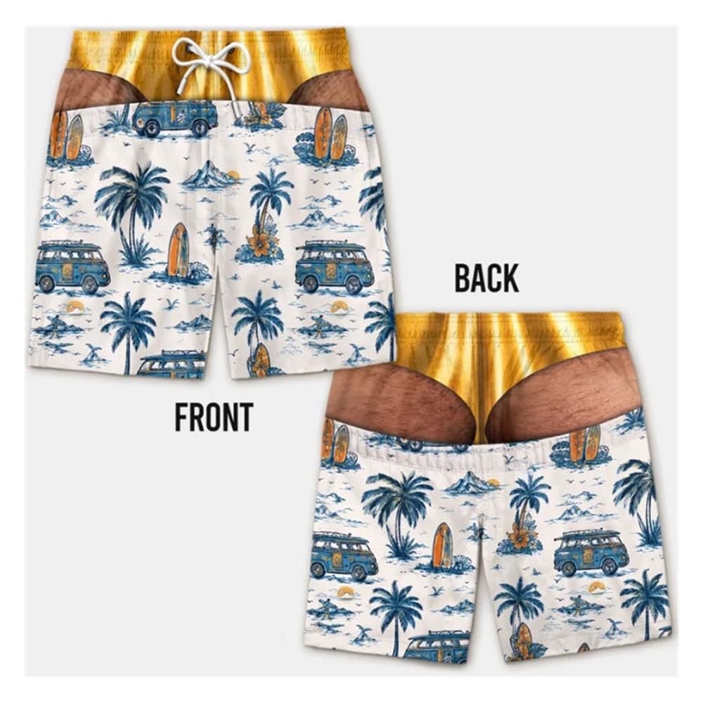 Tropical Plant Print Funny Beach Party Swim Trunks Men Leopard Print Design Viral Fun Fake Skin Summer Novel Fashion Beach Short