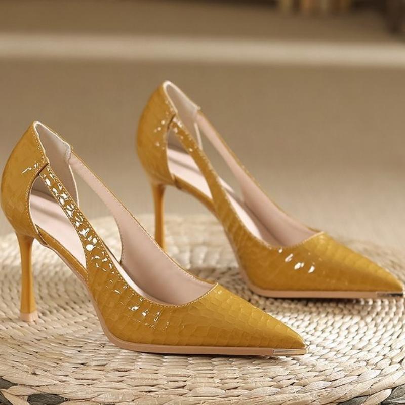 2025 Новая Модная и Простая Кожа Патентная Кожа Высокий Каблук Уличная Ходьба Удобные Мелкий Вырез Легкие Высокие Каблуки