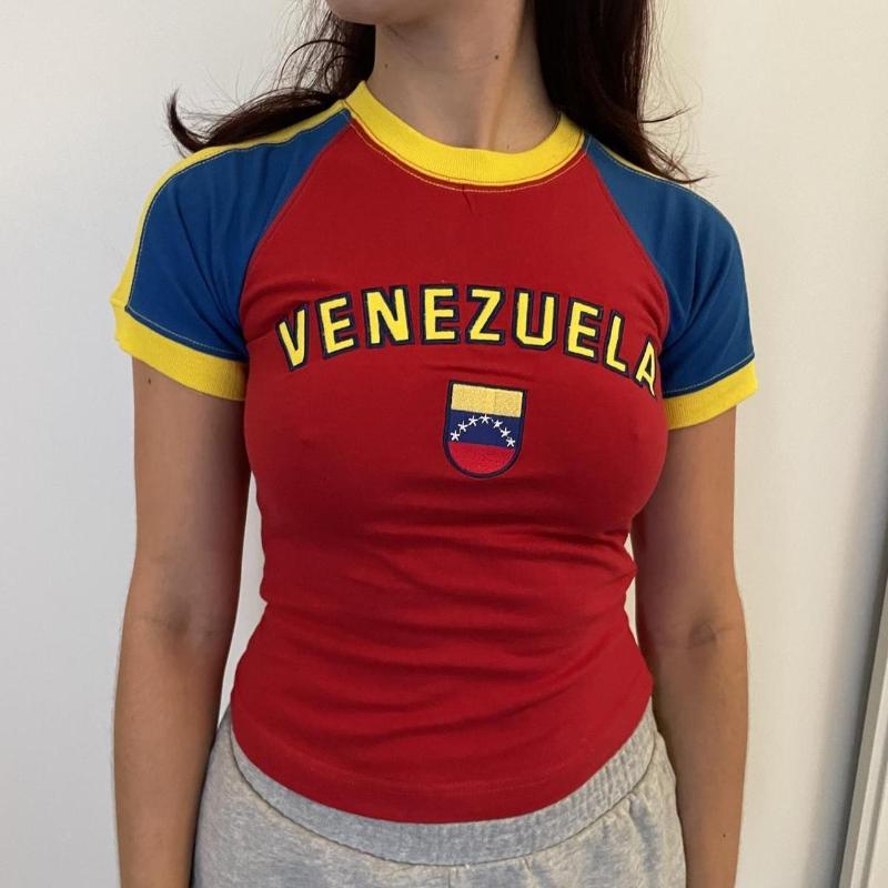 European Cup Summer Jersey, American Sexy Y2K Top, Sporty Women's Versatile T-shirt, Retro Slim Fit, Slimming Short Sleeved