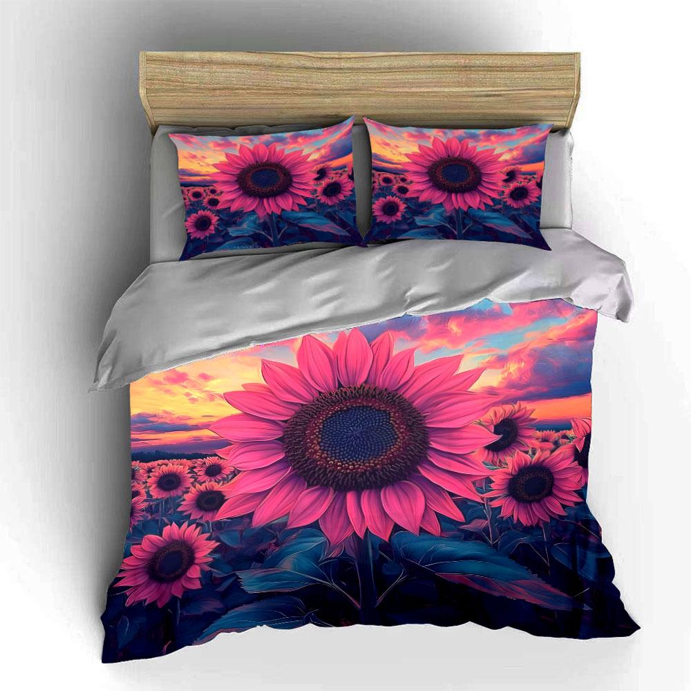 Pink Sunflower Art Decor Set Multiple sizes kid's and adults' bedroom Exquisite 3PC bedding set, gift