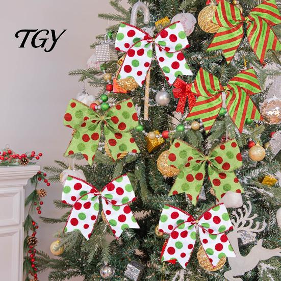 Reusable Seasonal Party Supplies 2Pcs Christmas Polka Dot Bow Decor, European Style Ribbon Ornament for Tree Topper Decorations Gift Box Wreath,