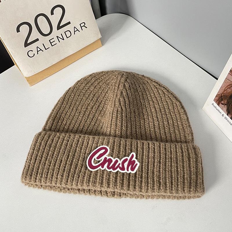 Letter knitted wool hat Children's autumn and winter warm ear protection headgear big head circumference showing face small cold hat man