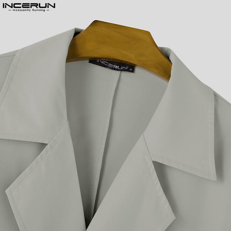 INCERUN Мужские куртки с зазубренными лацканами и длинным рукавом, повседневные свободные пальто-карго