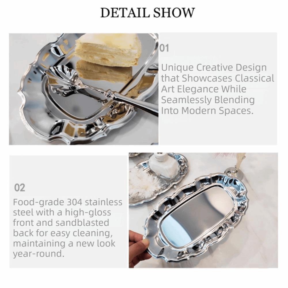 Wavy Edge Vintage Display Tray Mirror Face Embossed Dessert Storage Plate Silver Decorative Serving Platter Household Use