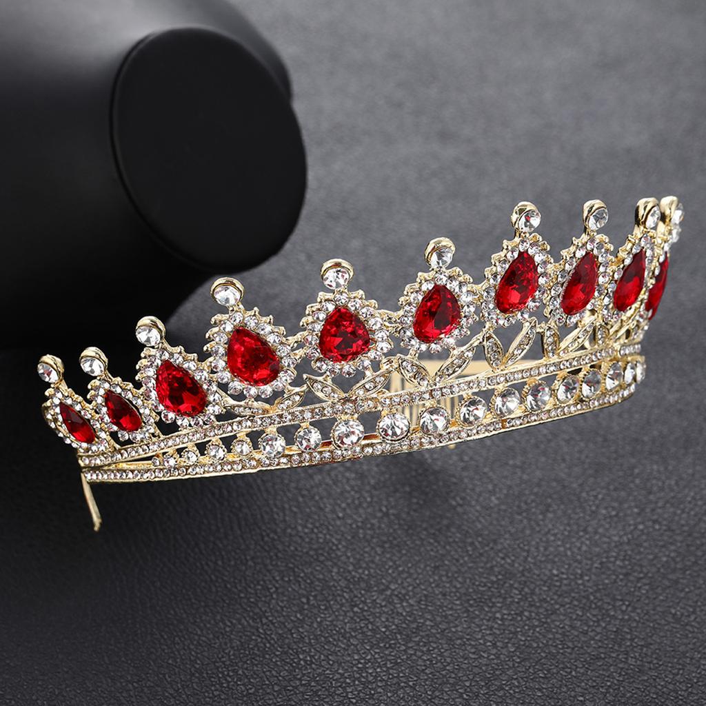 Red Rhinestone Crown Large Crown with Comb Bridal Tiara Crown