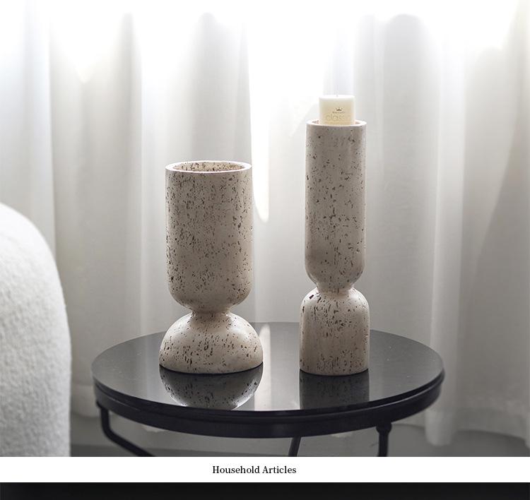 Wabi-Sabi Imitation Travertine Marble Candlestick for Tea Room & Desktop Decor