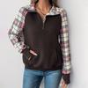 100% Clothing TEMU2026 Retro Plaid Patchwork Half Zip Stand Collar Hoodie