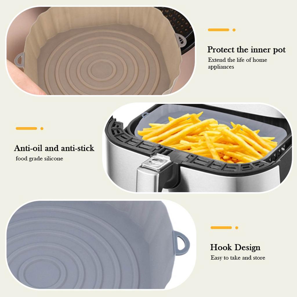 Silicone Tray For Air Fryer Oven Baking Tray With Handle Fried Chicken Pizza Mat Without Oil Silicone Pot Airfryer Accessories