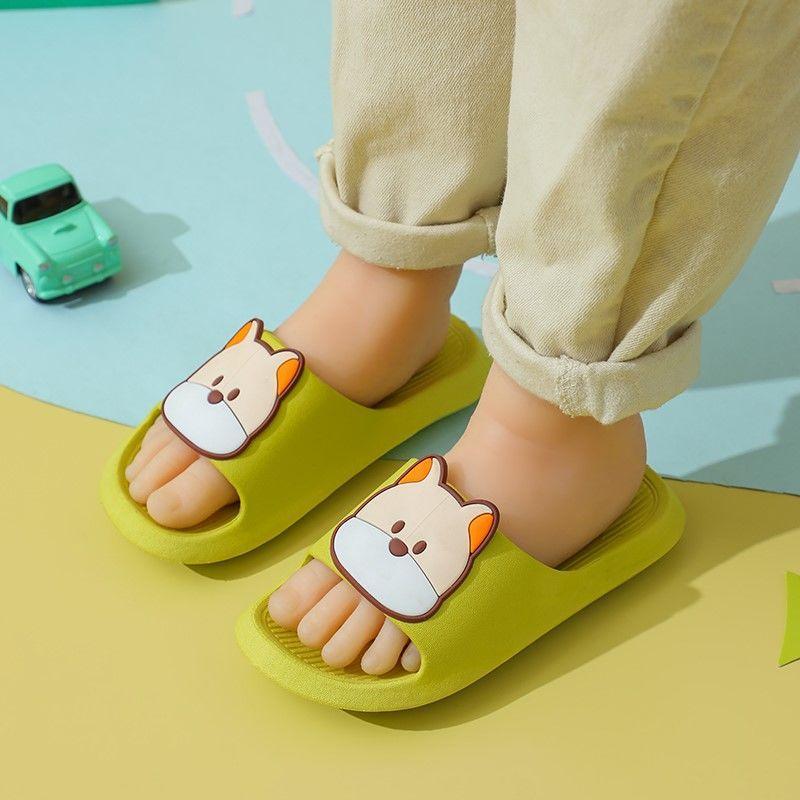 Детские летние домашние нескользящие тапочки для мужчин и девочек, домашние сандалии с мягкой подошвой с изображением собаки