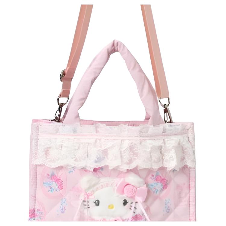 Sanrio Двусторонняя сумка-тоут с рюшами, милая, универсальная, женская, персиково-розовая 175102