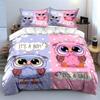 Cute owl boy and girl illustration Print Bedding Set 1 Duvet Cover 2 Pillowcases for Adult and Children Luxury Gift Full Size