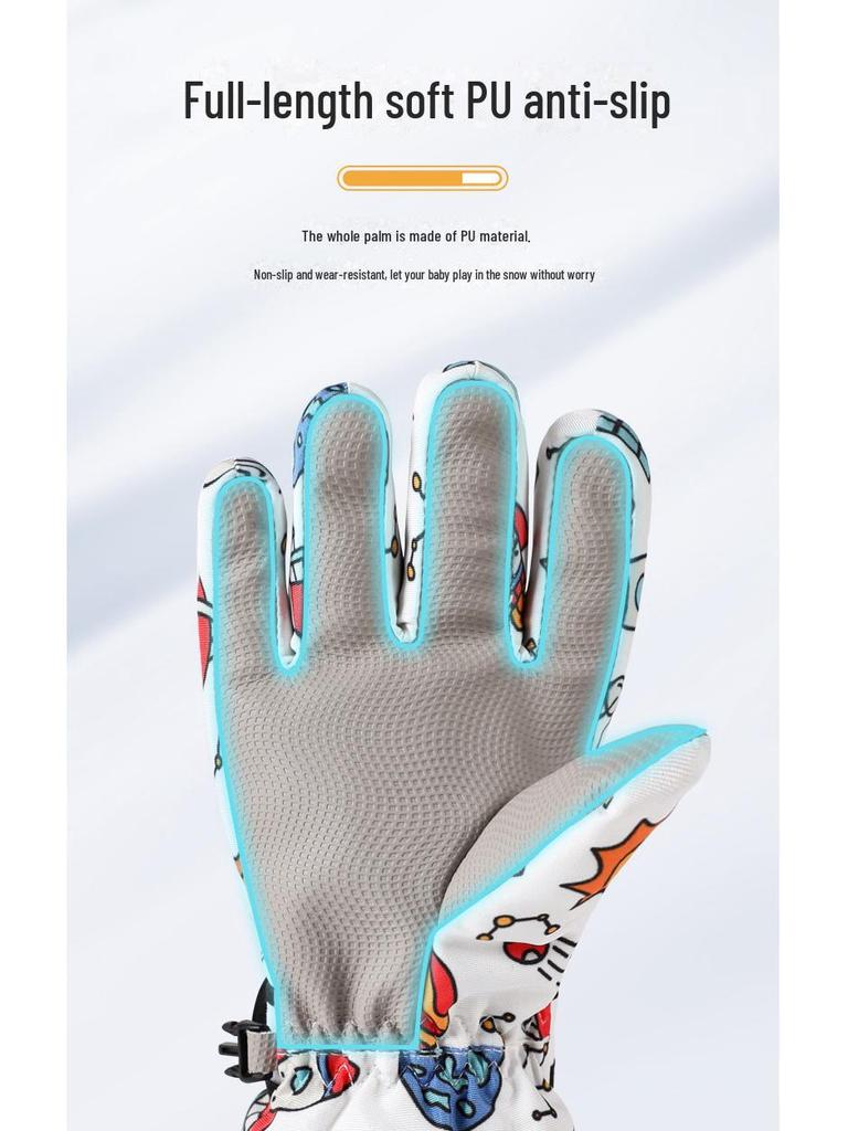 Водонепроницаемые детские горнолыжные перчатки — теплые, нескользящие, утолщенные, с бархатной подкладкой для мальчиков и девочек