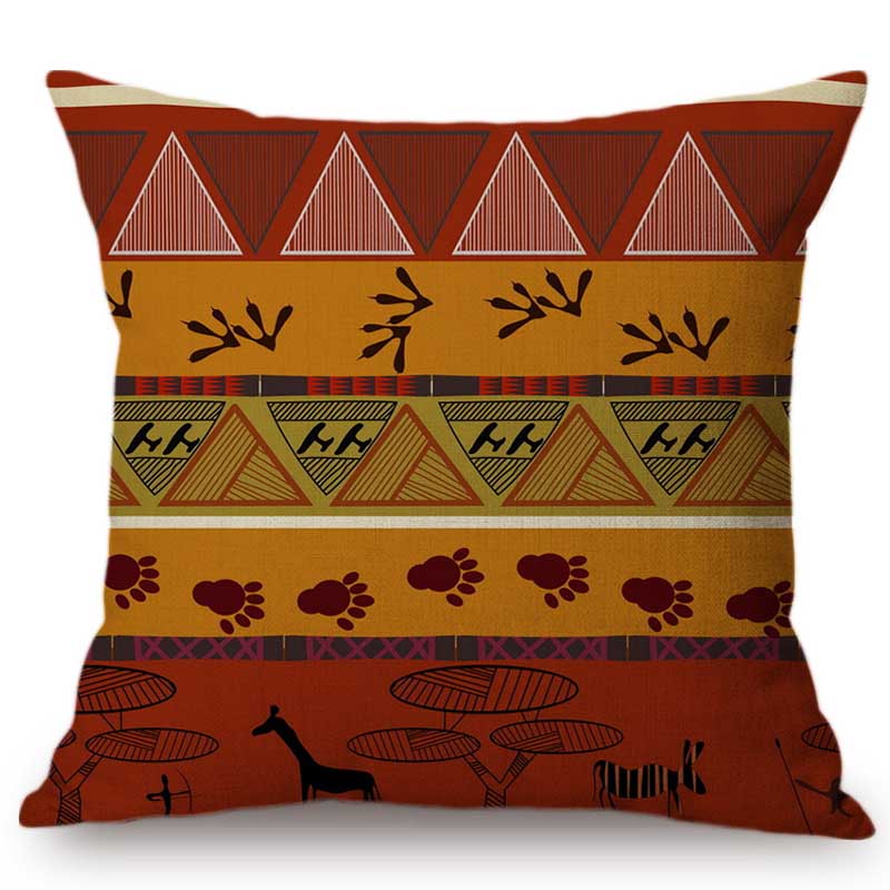 Exotic Africa Design Pattern African Hunting Animals Geometric Decorative Sofa Throw Pillow Case Cotton Linen Chair Cushion Case
