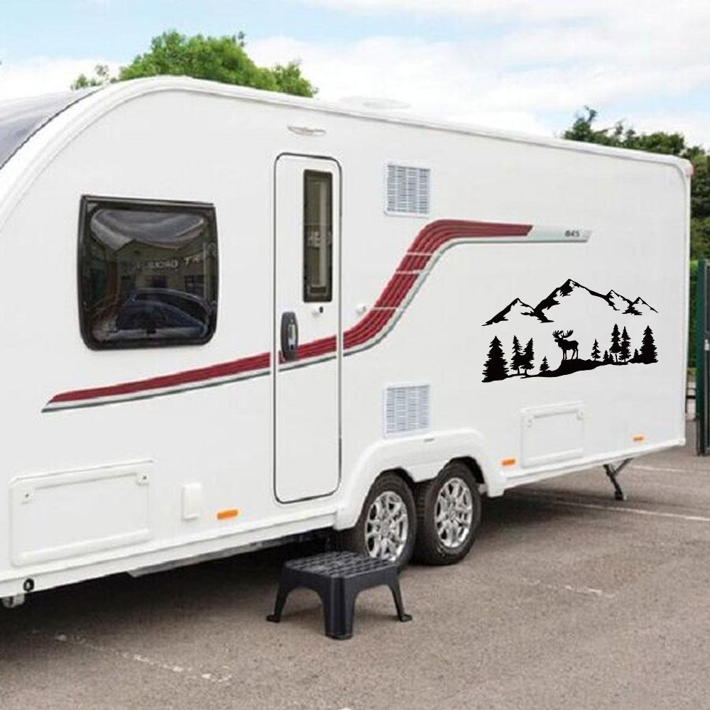 Car Stickers For Motorhome Horsebox Caravan RV Camper Van Outdoors Graphics Moose Trees Forest Mountain Silhouette Decor Decal