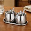 2 Pieces Stainless Steel Condiment Pot Set with Tray Multipurpose
