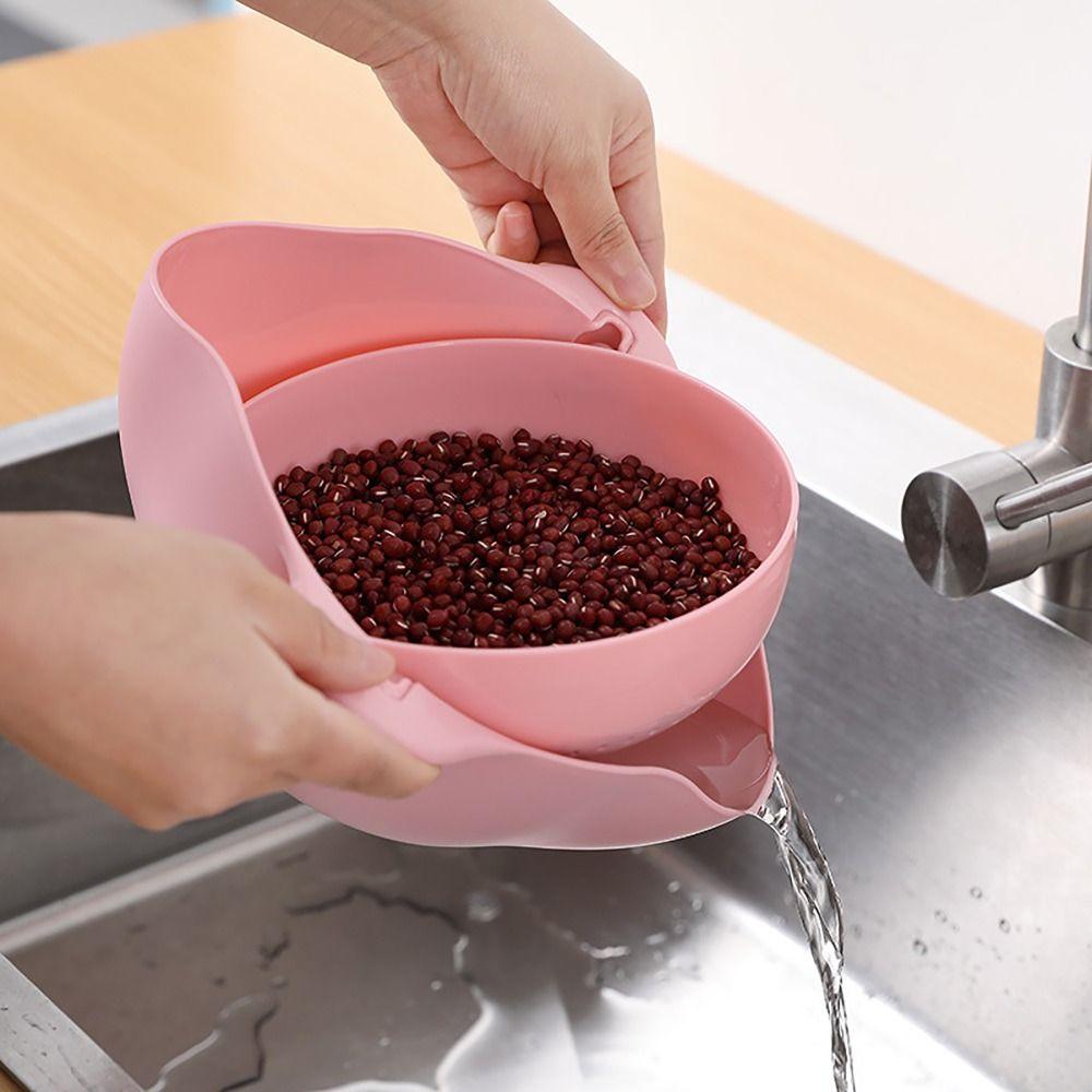 Kitchen Gadgets Rice Washing Bowl Double Layer Sink Rotatable Drainer  Kitchen Home