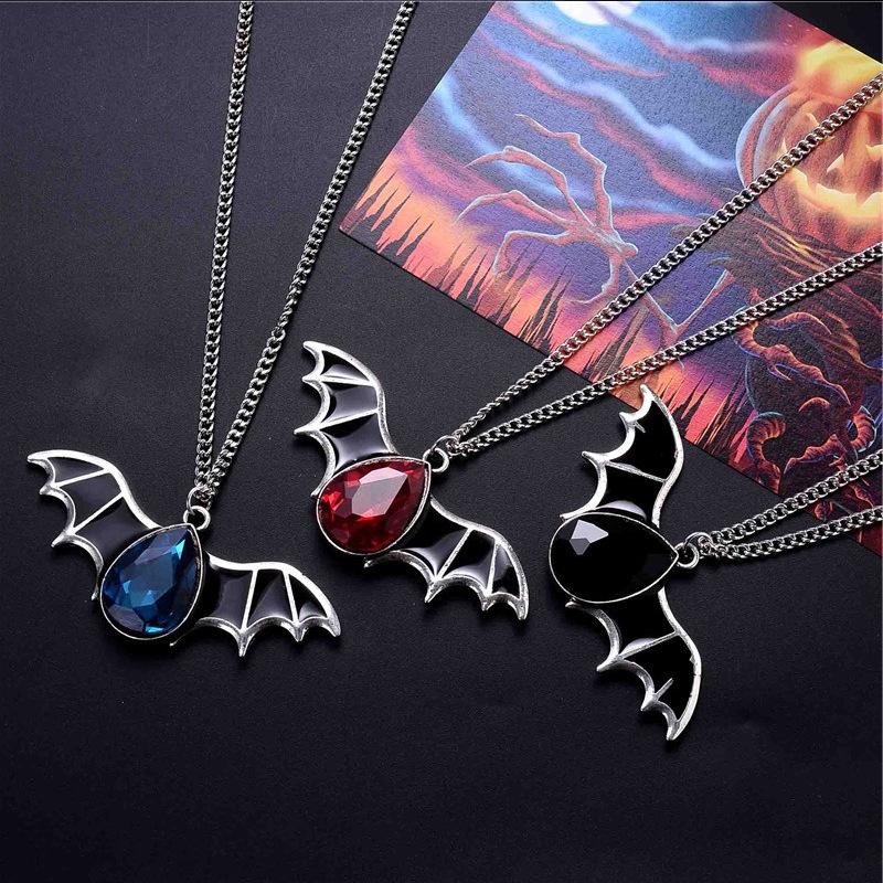 Classic Gothic Vampire Red Halloween Cute Bat Retro Necklace Ladies Water Drop Fashion Simple Personality Versatile Pendant Gift