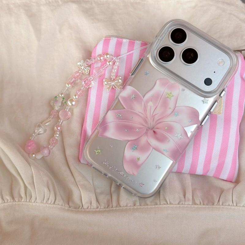 Korean Style Matte Gold Star Lily Phone Case IPhone 17 Pro Max 16 15 14 With Air Cushion Bumper