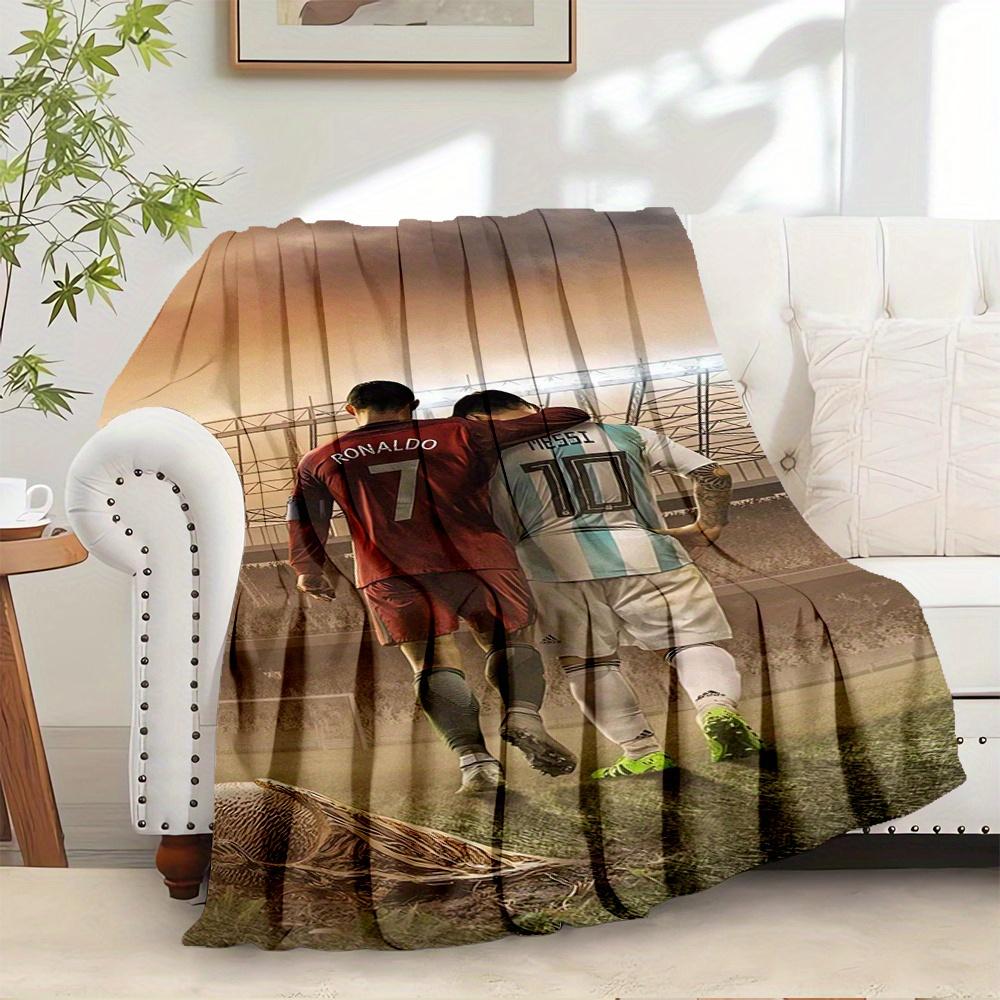 1pc Soccer Legends,Ronaldo Messi,SportsmanshipTheme Digital Printed Flannel Blanket, Super Soft Plush Fleece Bed Cover, Multi-Function Four