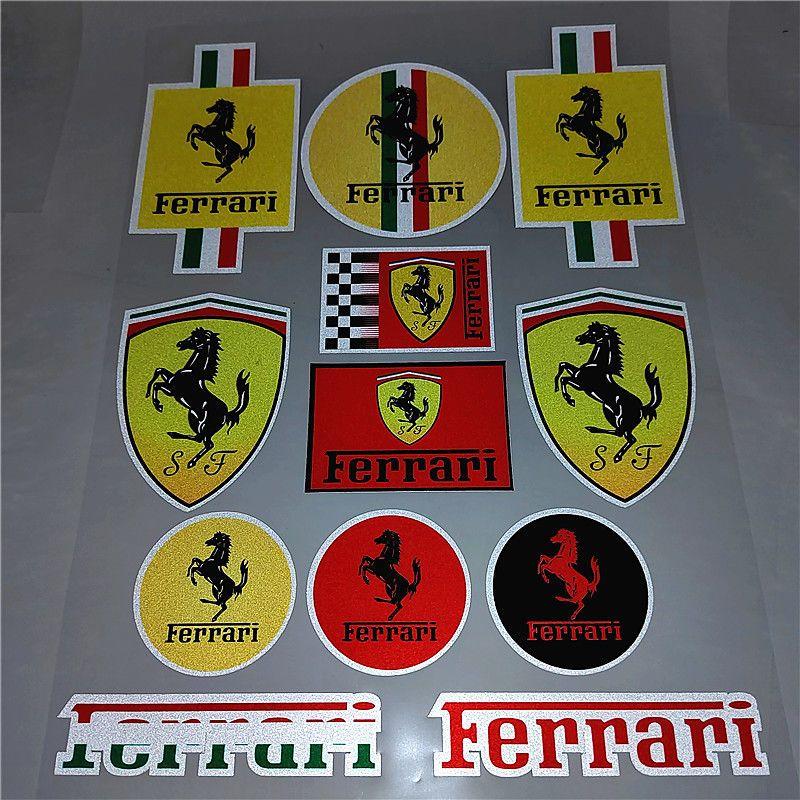 For Ferrari Logo Car Stickers Set Glitter Reflective Vinyl Decals for Car Body Window Laptop Motorcycle Decoration Accessories TG8