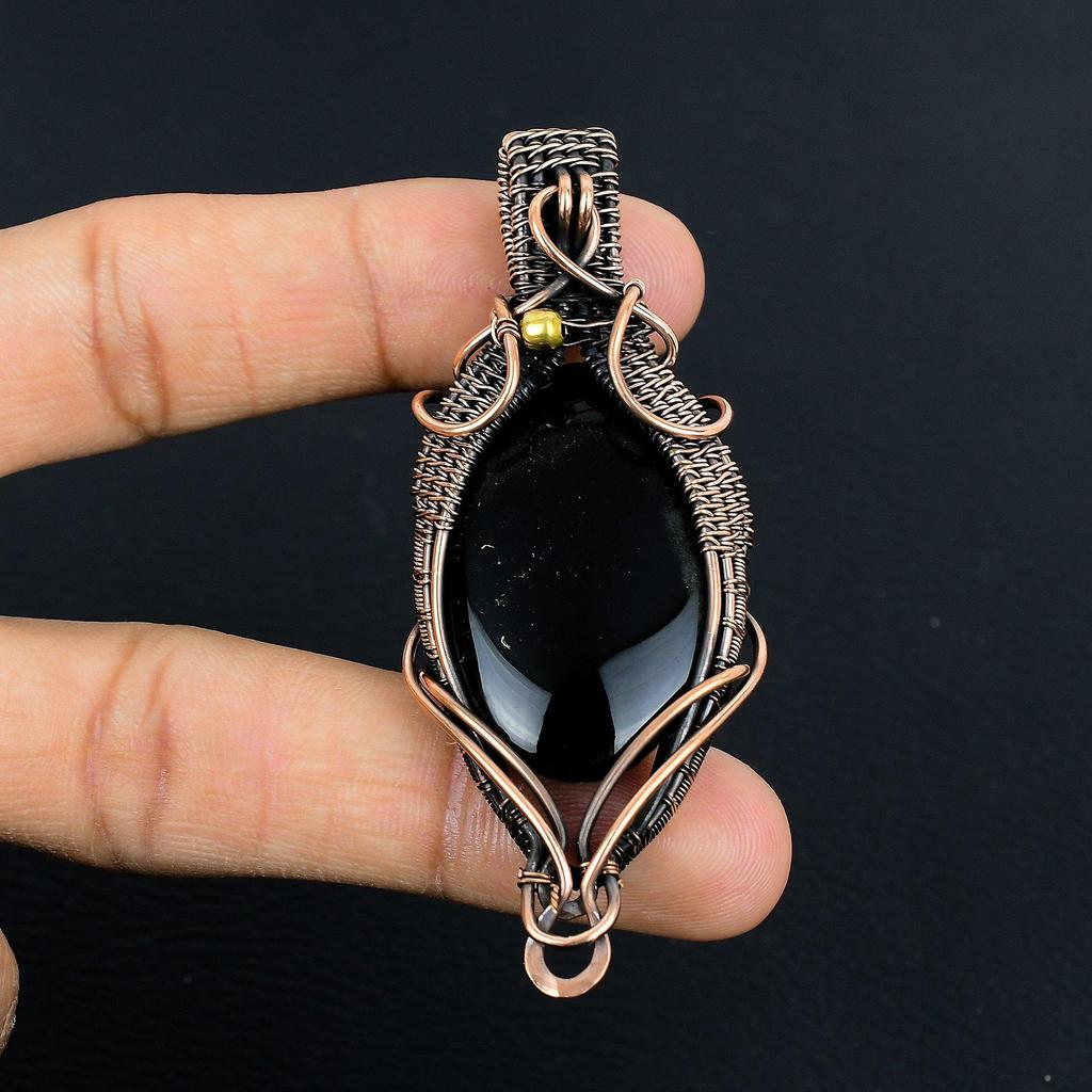 Black Onyx Jewelry, 999 Copper Wire Wrapped Pendant Handmade Gemstone Jewelry, Gifts For Wife Brand New Pendant