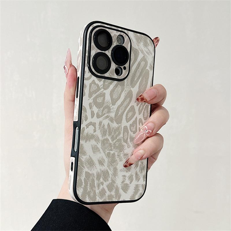 Роскошный Цветной Чехол для Телефона из Кожи с Леопардовым Принтом для iPhone 16 15 14 Plus 13 12 11 Pro Max Матовый Ударопрочный Мягкий Бампер