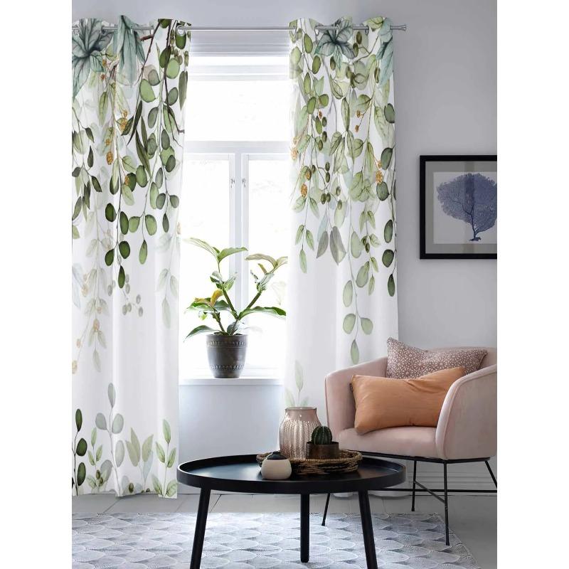 Абстрактные зеленые листья и ветки шалфея, оконные шторы для гостиной, спальни, современные кухонные жалюзи, шторы, шторы