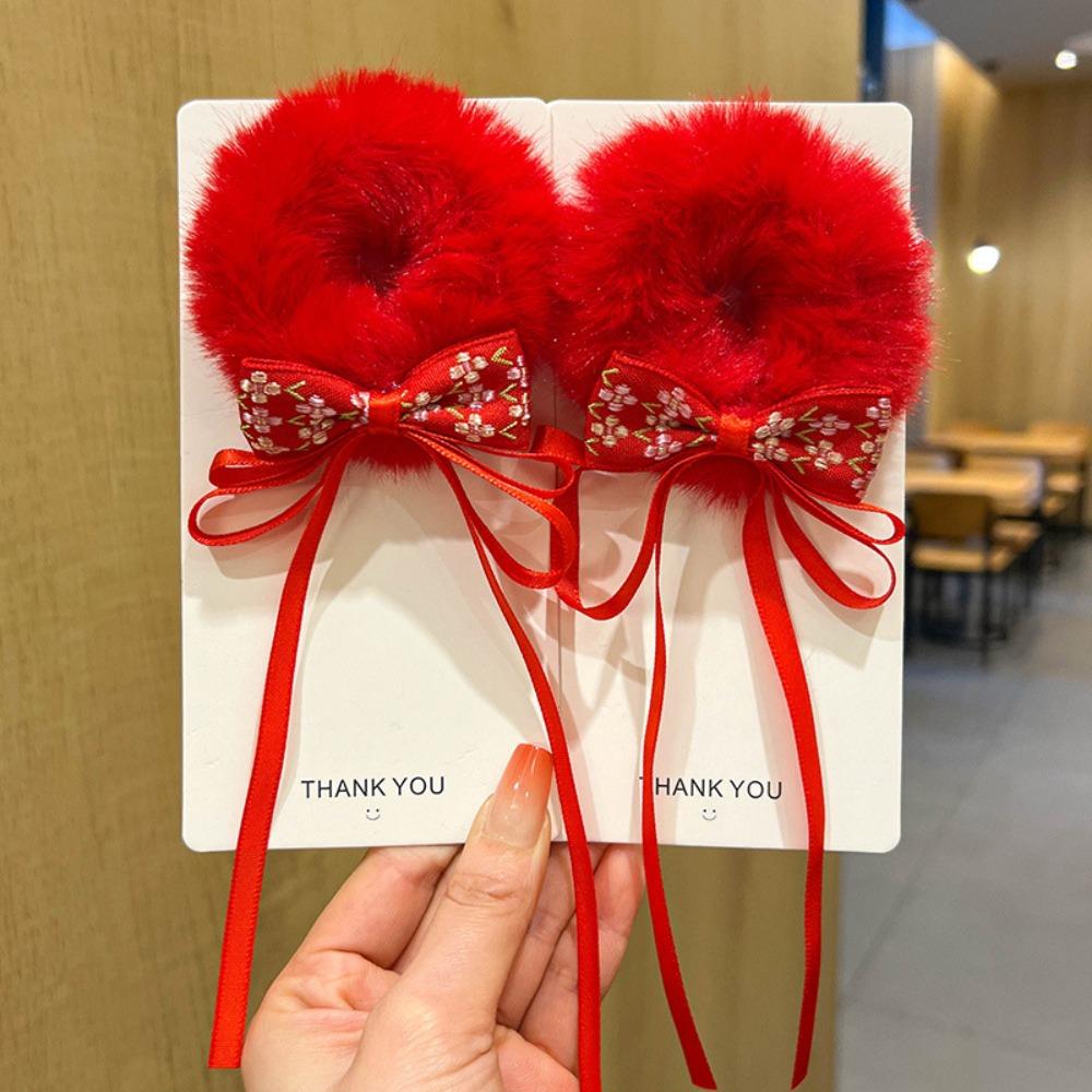 Tang Suit Children's New Year Headwear Hanfu Headwear Red Bow Hair Ring New Year Hair Rope  Kids