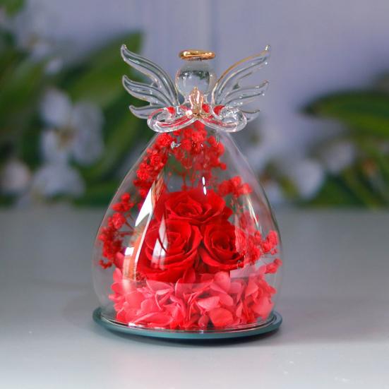 Yousheng Eternal Roses in Angel Glass Cover Настольные консервированные цветы Angel Preserved Roses Рождественские подарки для мамы, бабушки, жены