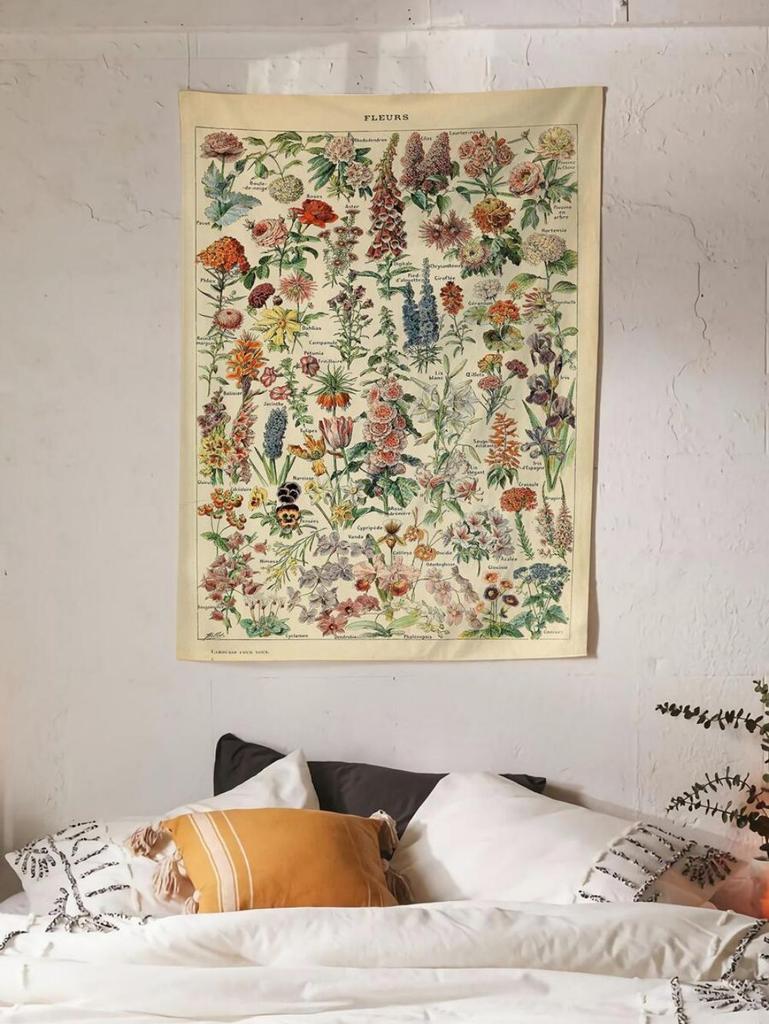 French-style Plant Picture Book Tapestry Vintage Flower Wall Tapestry Bedroom Study Caf Decoration