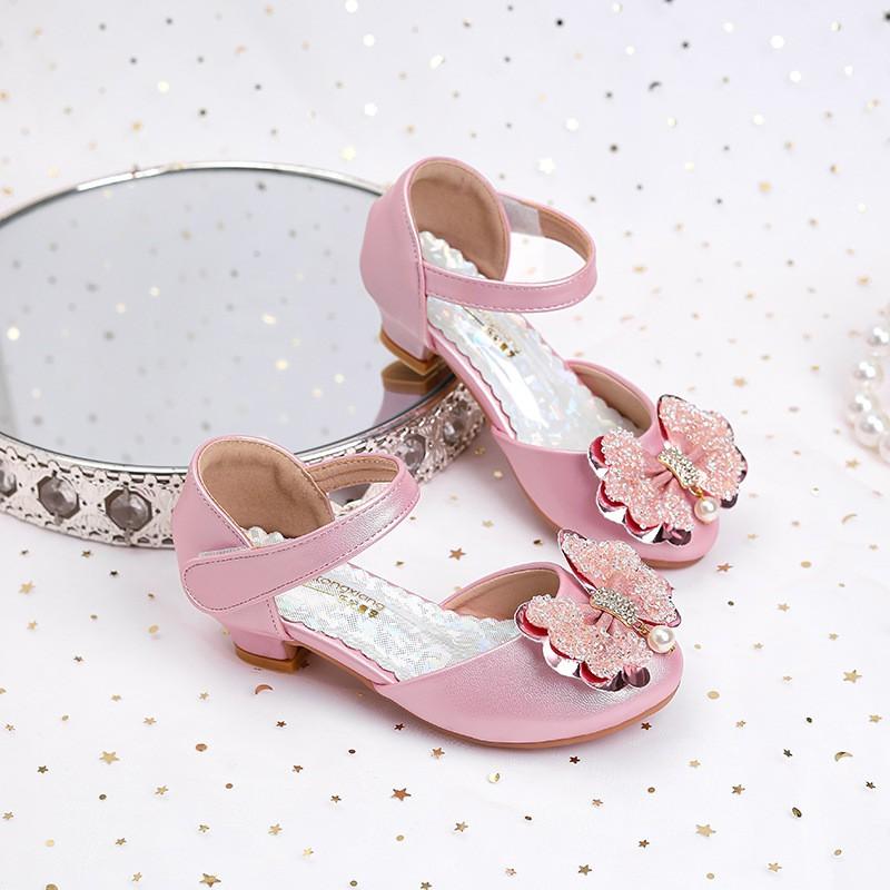 Girls Princess Sandals Kids Low-top Crystal Bow Single Shoes