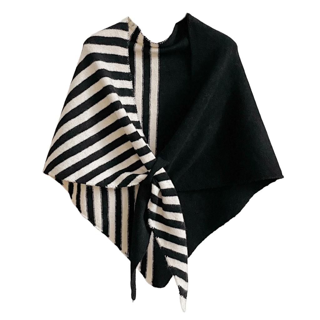 Women's Fashionable Striped Print Knitted Shawl Wool Open Collar Shoulder Top Shawl Scarf