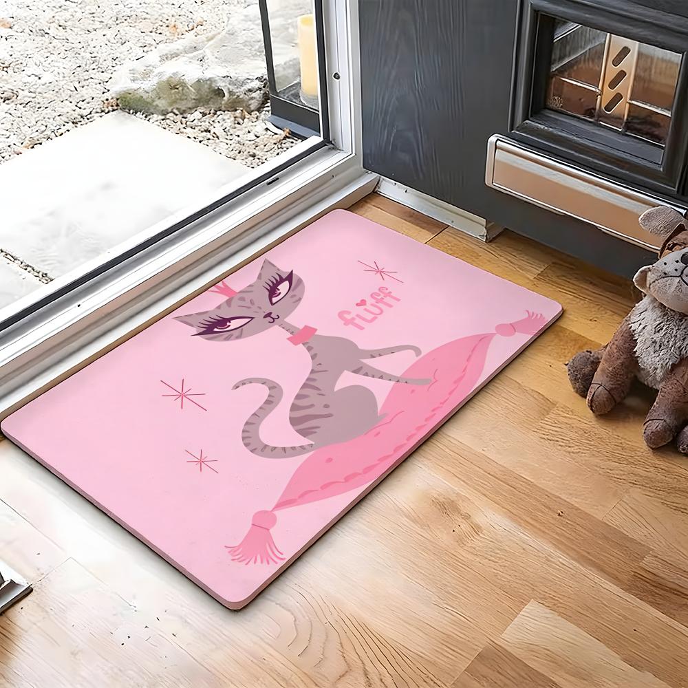 Cartoon Style M-Miss Cat Floor Mat Absorbent Floor Mat Non-Slip Entrance Rug for Bathrooms Restrooms and Toilets