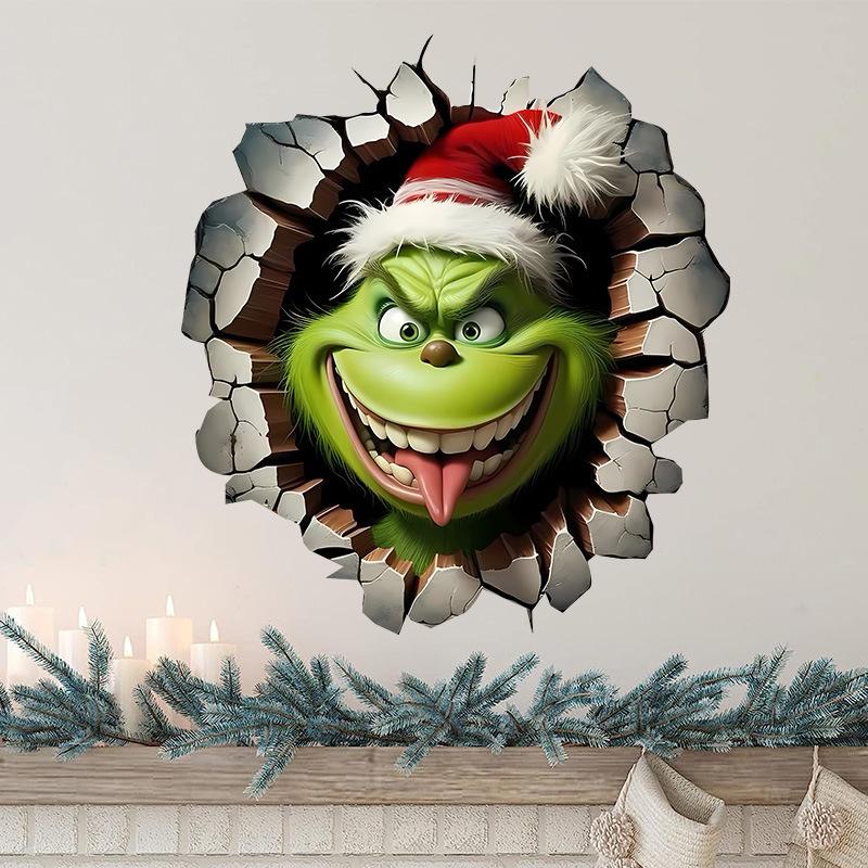 Рождество сломанная стена гостиная настенное украшение домашняя наклейка самоклеящаяся мультяшный Гринч зеленые волосы монстр наклейка на окно