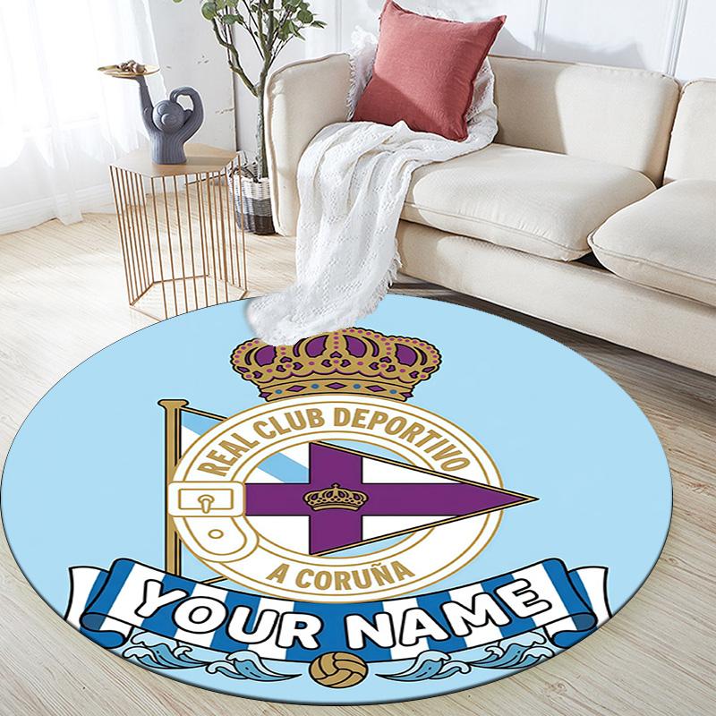 Custom Name Deportivo La Coruna Round Area Rug,Carpet Rug for Living Room Bedroom Sofa Playroom Decor,Non-slip Floor Mat