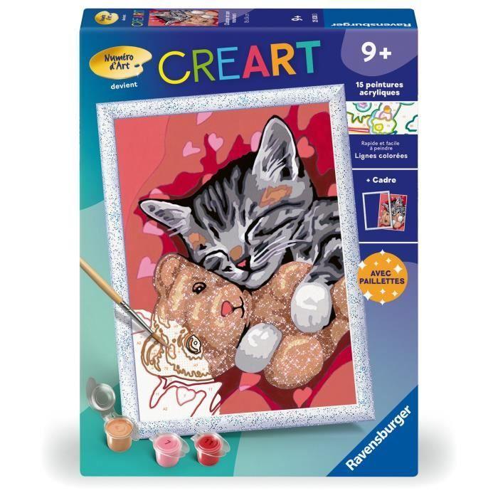 CreArt Kids 18x24cm Chaton et son nounours, Kit de peinture par numéros Numéro d'Art, Dès 9 ans, 25838, Ravensburger