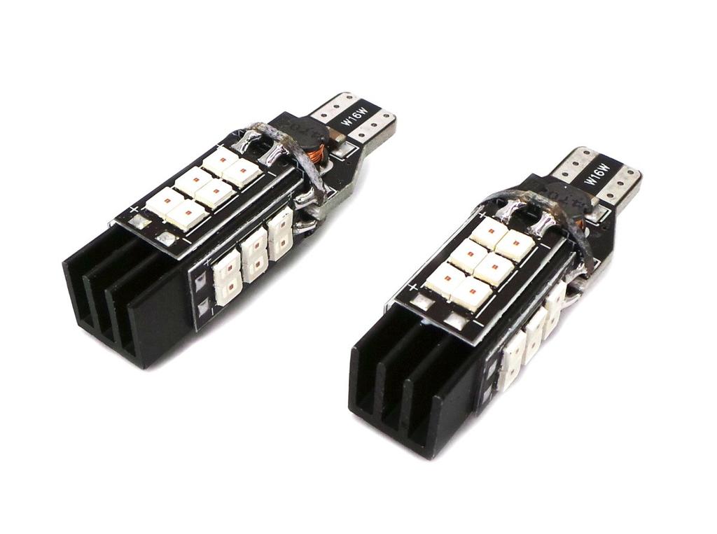 2 Pcs LED Bulb T15, W161W 12V-24V 1400lm CANBUS Red Very Strong Off-Road