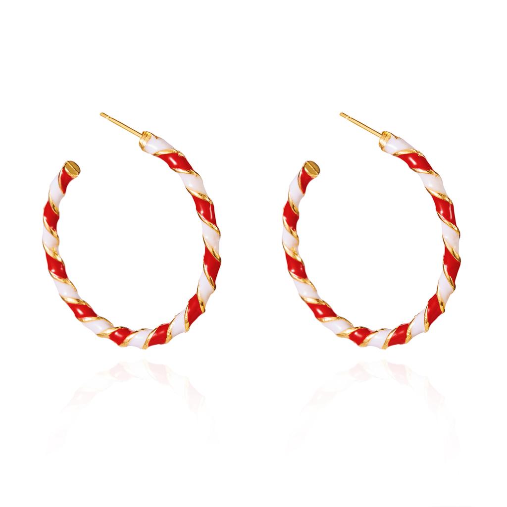 New Year Minimalist Colorful Hoop Earring for Women Classic Red Green Twist Round Circle Earring Christmas Festival Jewelry Gift