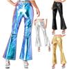 Блестящие металлические брюки для дискотеки, женские расклешенные брюки, брюки-клеш, танцевальный костюм для косплея