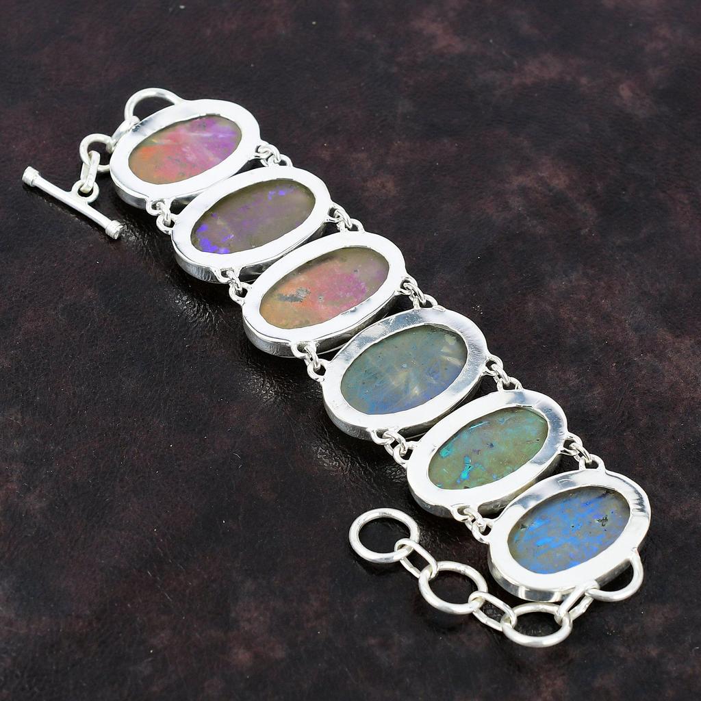 Rainbow Mystic Opal Bracelet Real Gemstone Bracelet Handmade Jewelry 925 Sterling Silver Bracelet Adjustable Chain Bracelet Gift For Mother