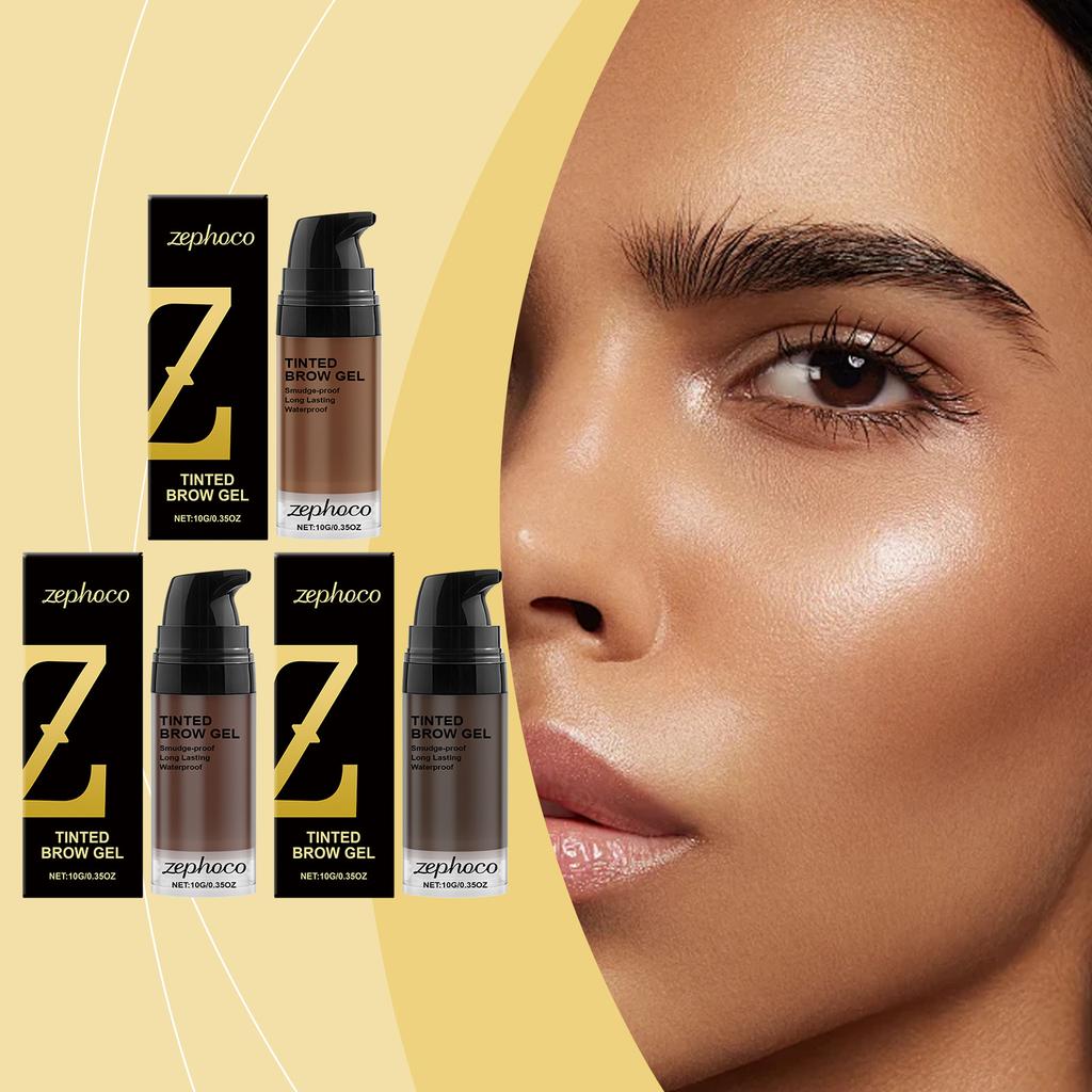 Zephoco Long-Lasting Eyebrow Tint Gel Waterproof Sweat-Proof Smudge-Proof Natural Brow Color 3 Shades for Defined Arch Shape